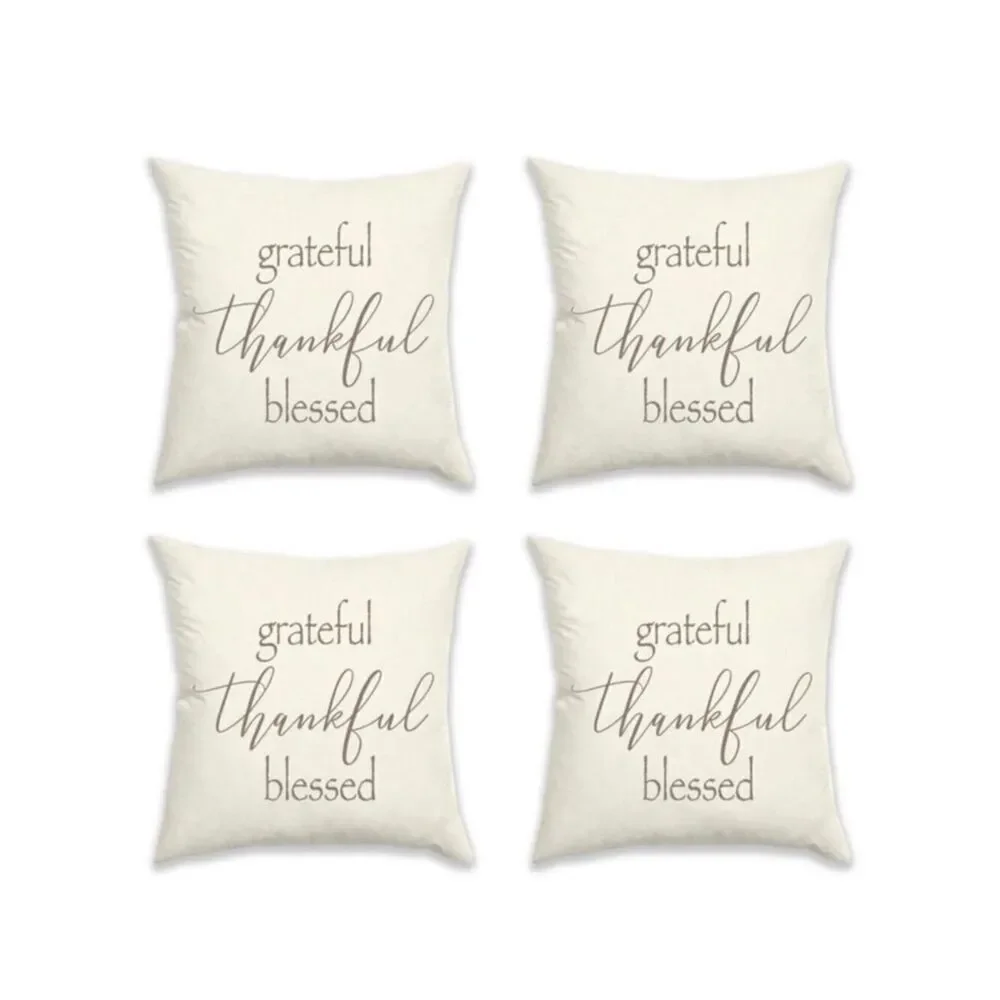 NWT 4 Grateful Thankful Blessed18×18 Ivory Brown Reversible Pillow Cushion Cover